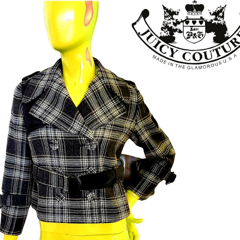 Vintage Juicy Couture Y2K Black Grey Tweed Crop Pea Size 4